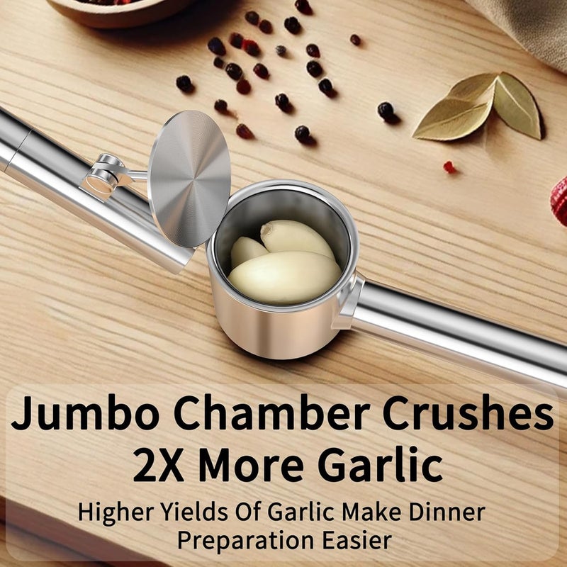 BMCASEQP 5-in-1 Stainless Steel Garlic Press Set with Jumbo Chamber & Mincer - Heavy Duty Rustproof Garlic Crusher with Ergonomic Handle, Dishwasher Safe, Easy Squeeze Design for Ginger, Nuts, Herbs - Image 2