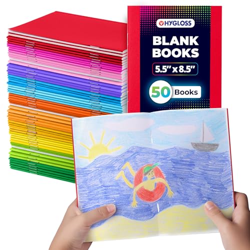 Hygloss Blank Books Bulk 50 Pack 55 x 85 A5 Assorted Colors Paperback Blank Books for Kids to Write Stories Doodle Art Plain Drawing Sketchbook Unlined Journal Notebook Without Lines - Image 1