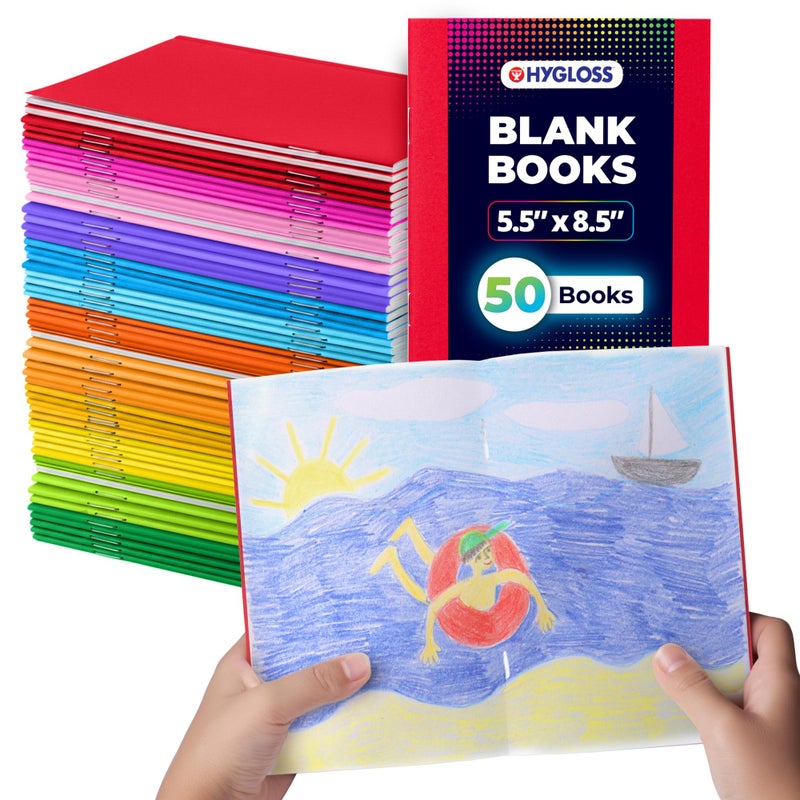 Hygloss Blank Books Bulk 50 Pack 55 x 85 A5 Assorted Colors Paperback Blank Books for Kids to Write Stories Doodle Art Plain Drawing Sketchbook Unlined Journal Notebook Without Lines - Image 2