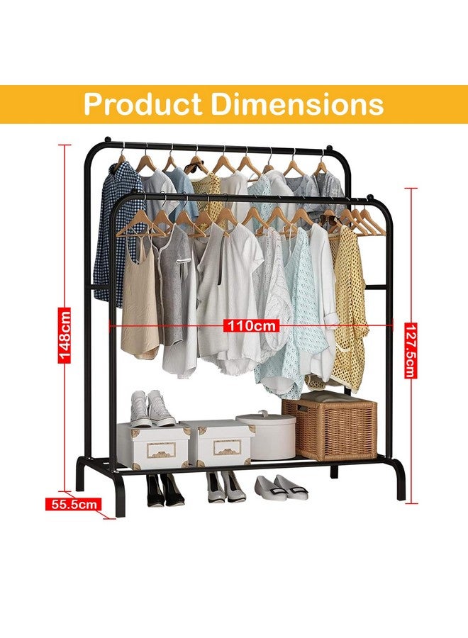 Lukzer Multi-Functional Clothes Stand with 1 Bottom Shelves | Metal Garment Rack for Hanging Clothes, Coats & Hats | Freestanding DIY Storage Organizer for Home & Office (MGS-002, 148x110x55cm, Black) - Image 2