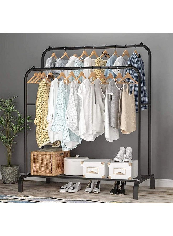 Lukzer Multi-Functional Clothes Stand with 1 Bottom Shelves | Metal Garment Rack for Hanging Clothes, Coats & Hats | Freestanding DIY Storage Organizer for Home & Office (MGS-002, 148x110x55cm, Black) - Image 1
