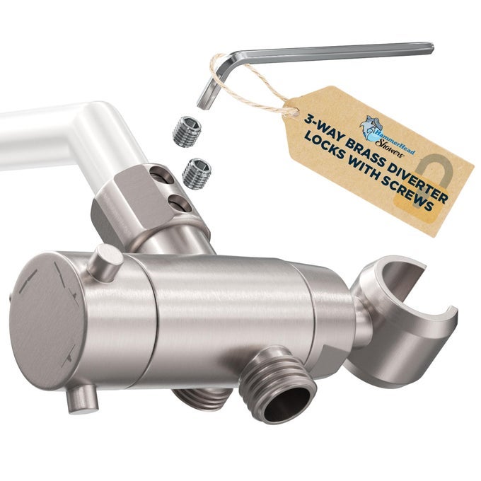 SOLID METAL 3WAY SHOWER DIVERTER VALVE WITH SHOWER HEAD HOLDER UNIVERSAL SPLITTER FOR HANDHELD SPRAY WAND AND RAIN SHOWERHEAD BRUSHED NICKEL