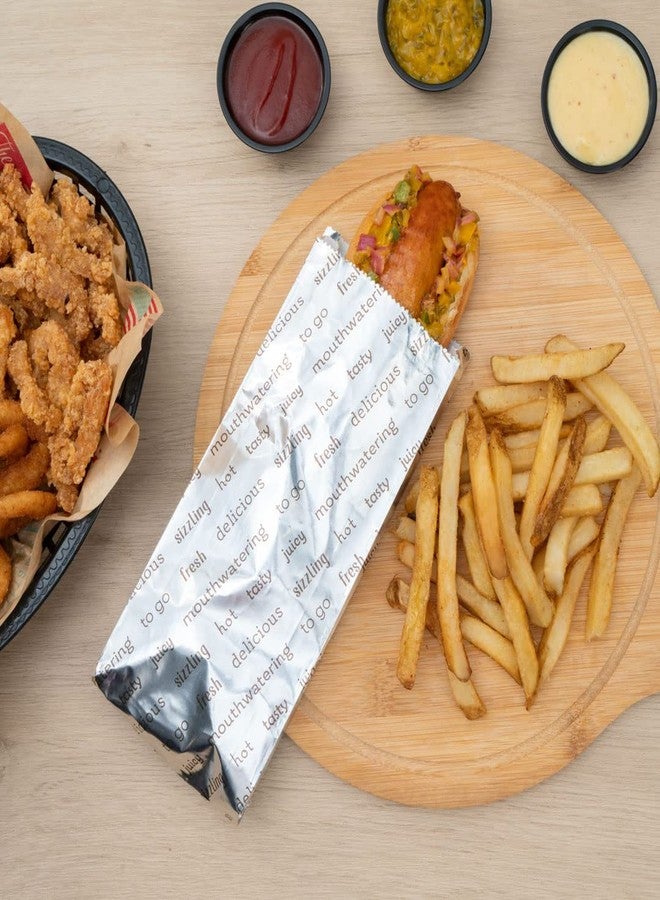 Restaurantware Bag Tek 3.7 x 1.2 x 9.2 Inch Hot Dog Bags 100 Small Hot Dog Wrappers - Greaseproof Freezer-Safe Printed Foil Hot Dog Cart Accessories Heat-Resistant Non-Vented - Image 3