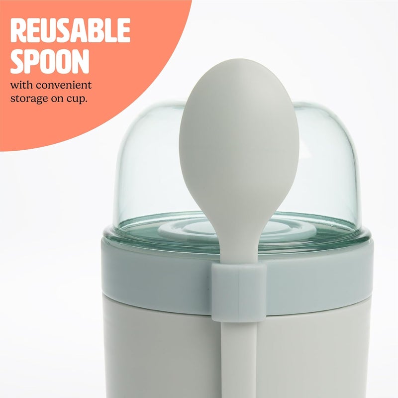 Tasty Travel Snack Cups with Spoons, On-The-Go Snacking, Divided Compartments, Great for Nuts, Cereal, Granola, Yogurt and More, Made Without BPA, 2-Pack, Aqua - Image 5