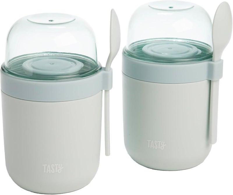 Tasty Travel Snack Cups with Spoons, On-The-Go Snacking, Divided Compartments, Great for Nuts, Cereal, Granola, Yogurt and More, Made Without BPA, 2-Pack, Aqua - Image 1