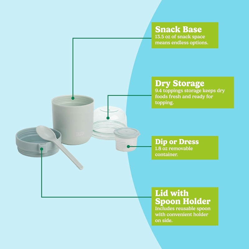 Tasty Travel Snack Cups with Spoons, On-The-Go Snacking, Divided Compartments, Great for Nuts, Cereal, Granola, Yogurt and More, Made Without BPA, 2-Pack, Aqua - Image 3