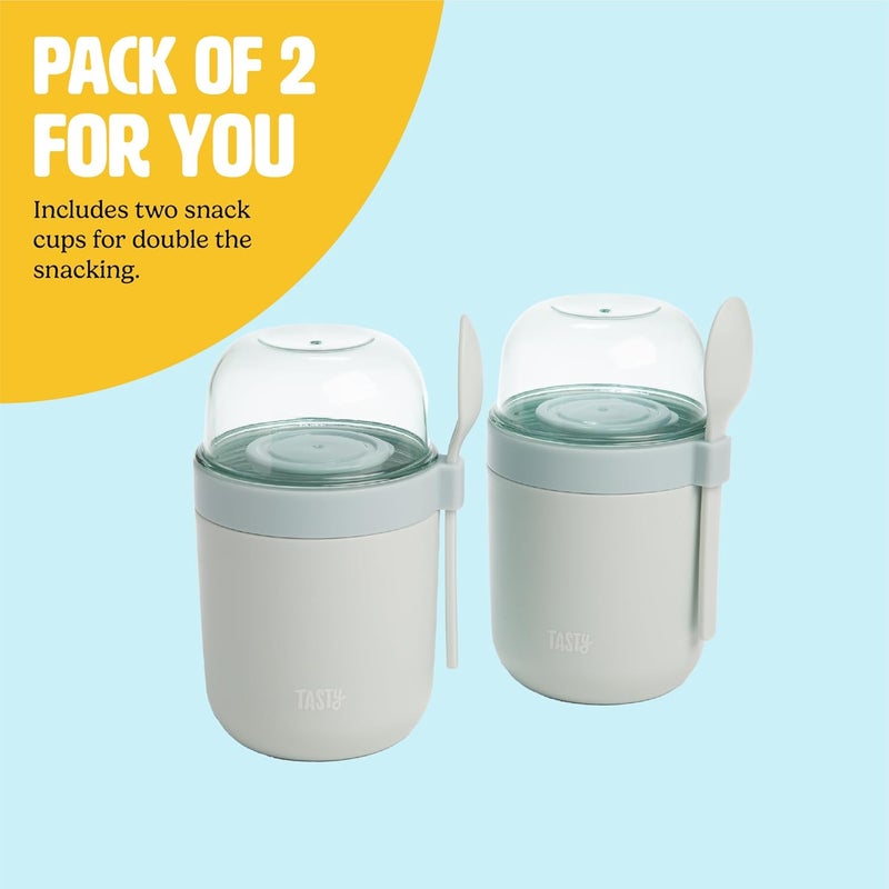 Tasty Travel Snack Cups with Spoons, On-The-Go Snacking, Divided Compartments, Great for Nuts, Cereal, Granola, Yogurt and More, Made Without BPA, 2-Pack, Aqua - Image 4