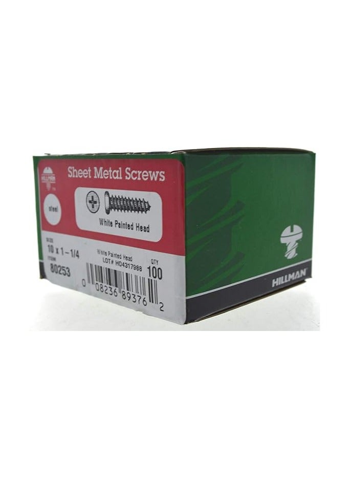 Hillman 80253 10-Inch x 1-1/4-Inch Pan Head Phillips Sheet Metal Screw, 100-Pack,White - Image 2