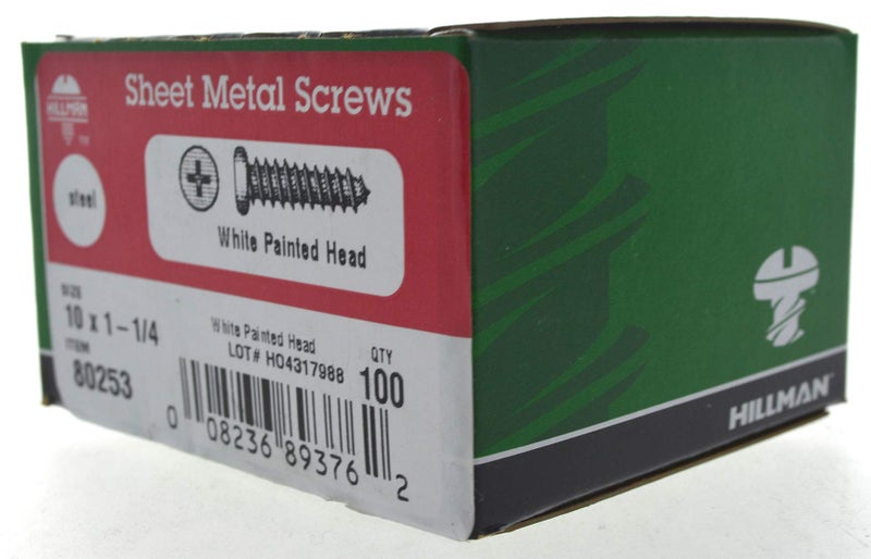Hillman 80253 10-Inch x 1-1/4-Inch Pan Head Phillips Sheet Metal Screw, 100-Pack,White - Image 2