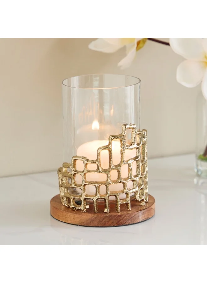 هوم بوكس حامل أوزاوا ألومنيوم بتصميم مقصوص بقاعدة خشبية طبيعية - ١٤١٤١٨ سم