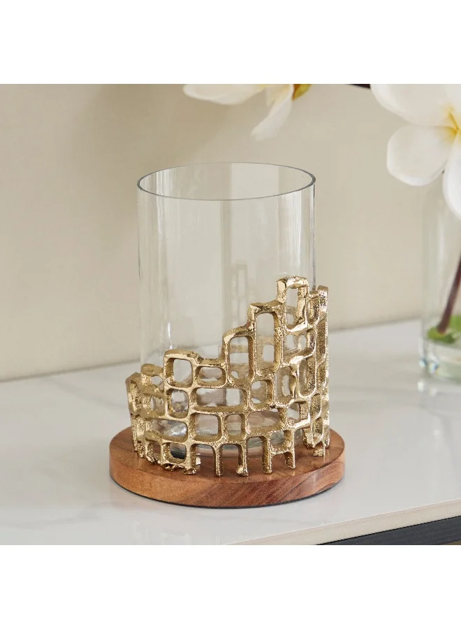 هوم بوكس حامل أوزاوا ألومنيوم بتصميم مقصوص بقاعدة خشبية طبيعية - ١٤١٤١٨ سم