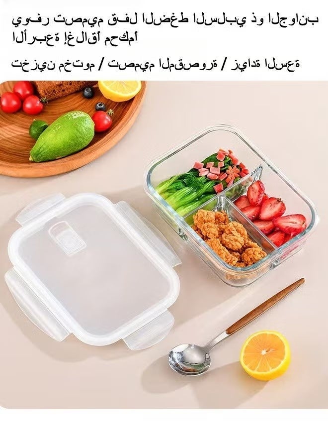 YUFAN 3 Piece Large Capacity Microwave Heating High Borosilicate Food Grade Glass Lunch Boxes Glass Bowls Sealed Crisper Box ,Lunch Boxes Office,Lunch Boxes School,1040ml, 1040ml, 640ml with Insulation Bag - Image 5