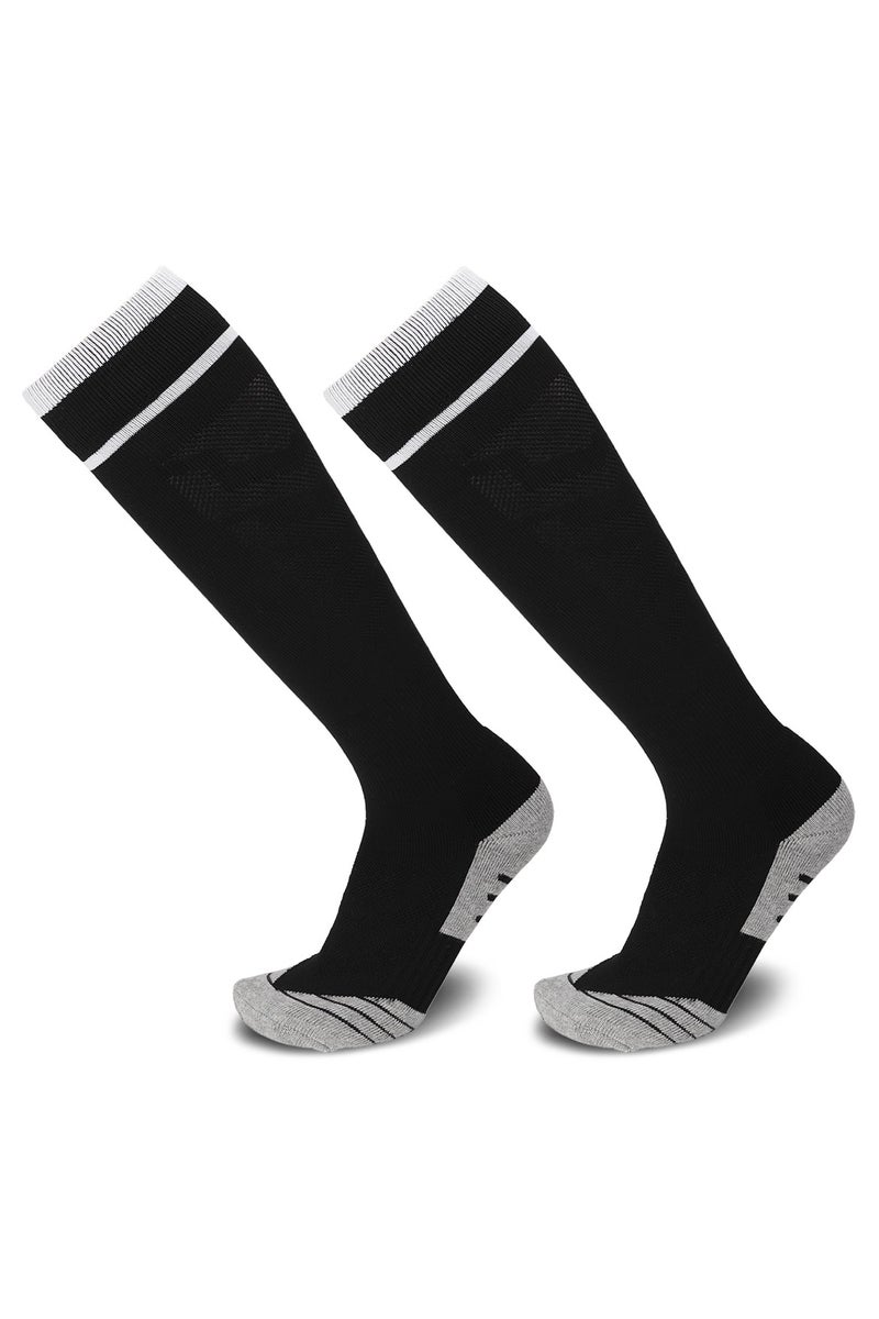 جناح السماء جوارب كرة قدم طويلة للركبة للرجال والنساء، جوارب رياضية مبطنة، جوارب رياضية للكبار للجنسين - أسود - زوجان - Image 1