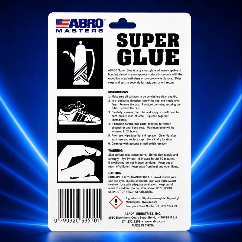 Abro Masters Super Strong Super Glue – Fast Bond in 3 Seconds – Multi Surface Adhesive for Metal, Plastic, Wood & Ceramic - Image 2