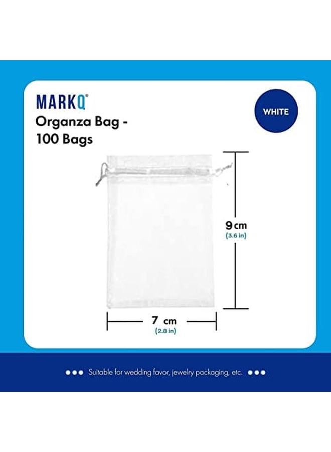 مارك أكياس أورجانزا برباط 100 قطعة مقاس 7 سم × 9 سم لون أبيض - Image 2