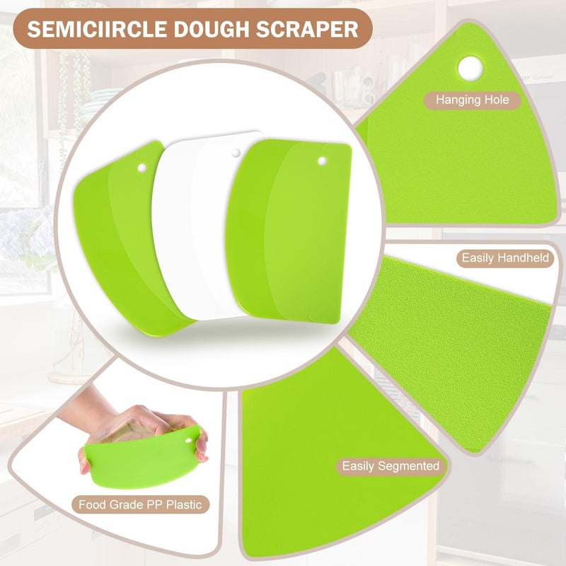 MoHern 5 Pcs Bench Scraper, Bench scraper kitchen 2 Pcs Stainless Steel Dough Scraper with Wood Handle and 3 Pcs PP Food Scraper with Hanging Hole, Multipurpose Bread Dough Cutter for Baking - Image 4