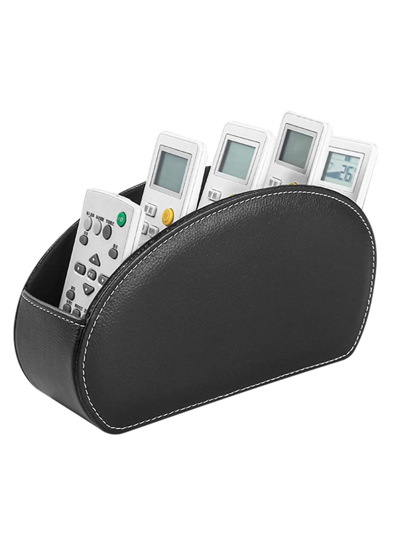 Oasisgalore 1 Black Remote Control Holder: 5-Pocket PU Leather Desk Organizer for Remotes, Stationery, Notebooks, Pens  - Image 1