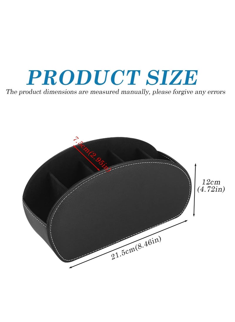 Oasisgalore 1 Black Remote Control Holder: 5-Pocket PU Leather Desk Organizer for Remotes, Stationery, Notebooks, Pens  - Image 2