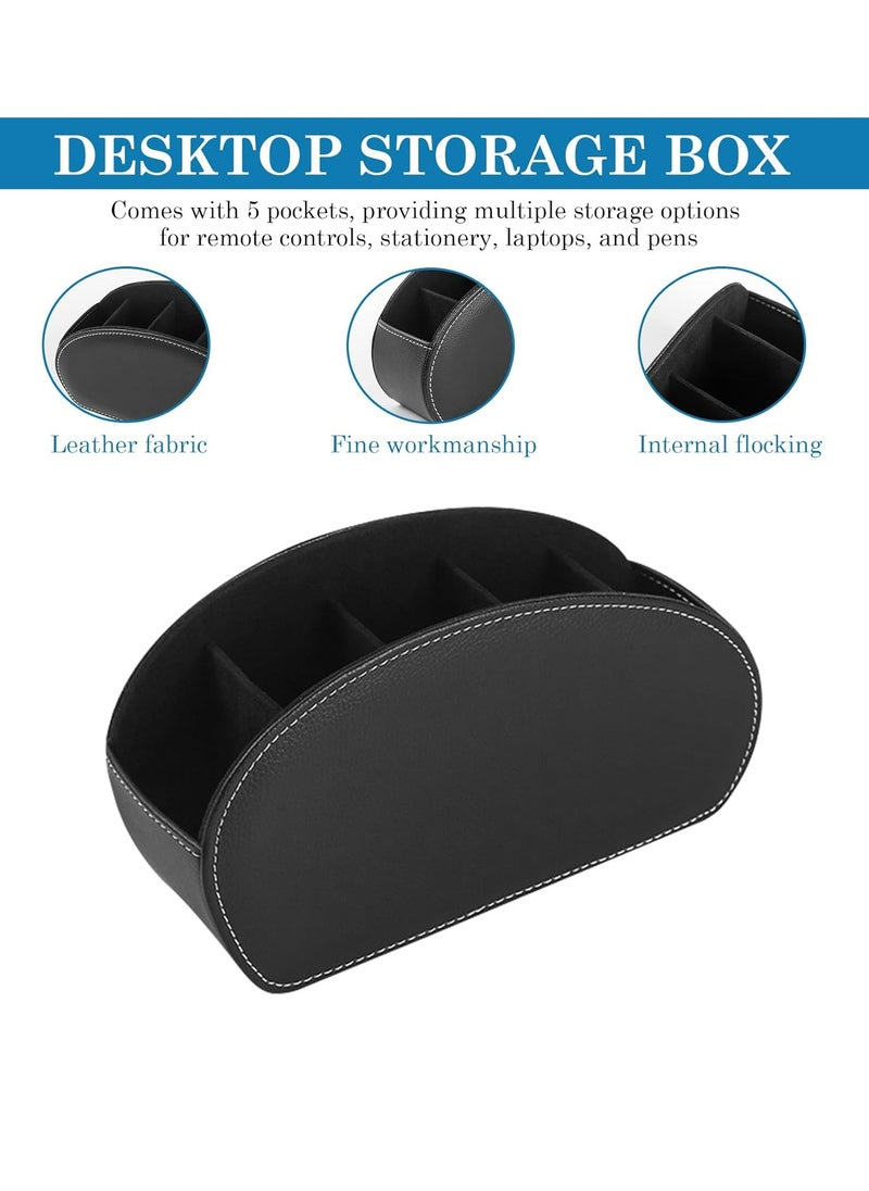 Oasisgalore 1 Black Remote Control Holder: 5-Pocket PU Leather Desk Organizer for Remotes, Stationery, Notebooks, Pens  - Image 3