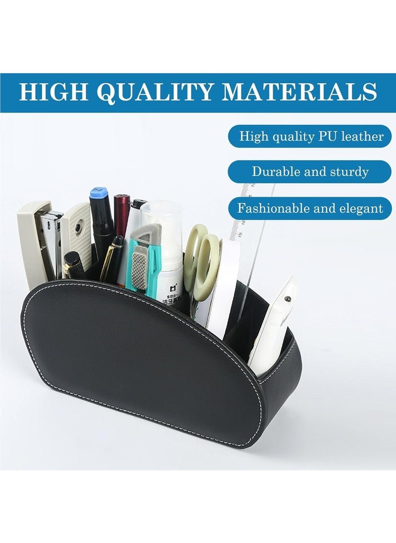 Oasisgalore 1 Black Remote Control Holder: 5-Pocket PU Leather Desk Organizer for Remotes, Stationery, Notebooks, Pens  - Image 4