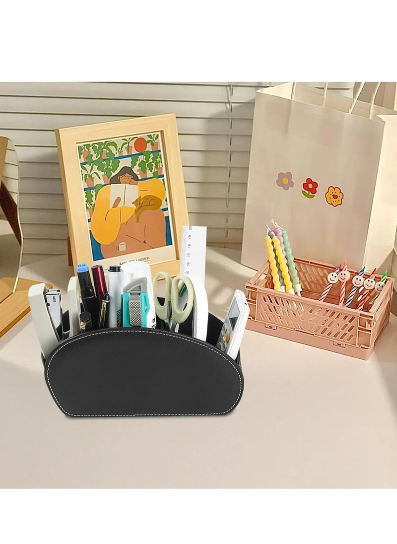 Oasisgalore 1 Black Remote Control Holder: 5-Pocket PU Leather Desk Organizer for Remotes, Stationery, Notebooks, Pens  - Image 5