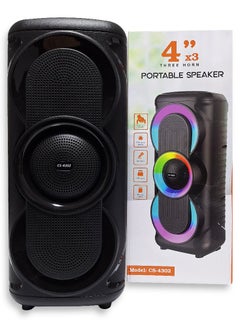 Three 4" portable charging speakers With fixed carry handle , RGB lighting effects , mic input , Model CS-4302 , USB input , TF card input