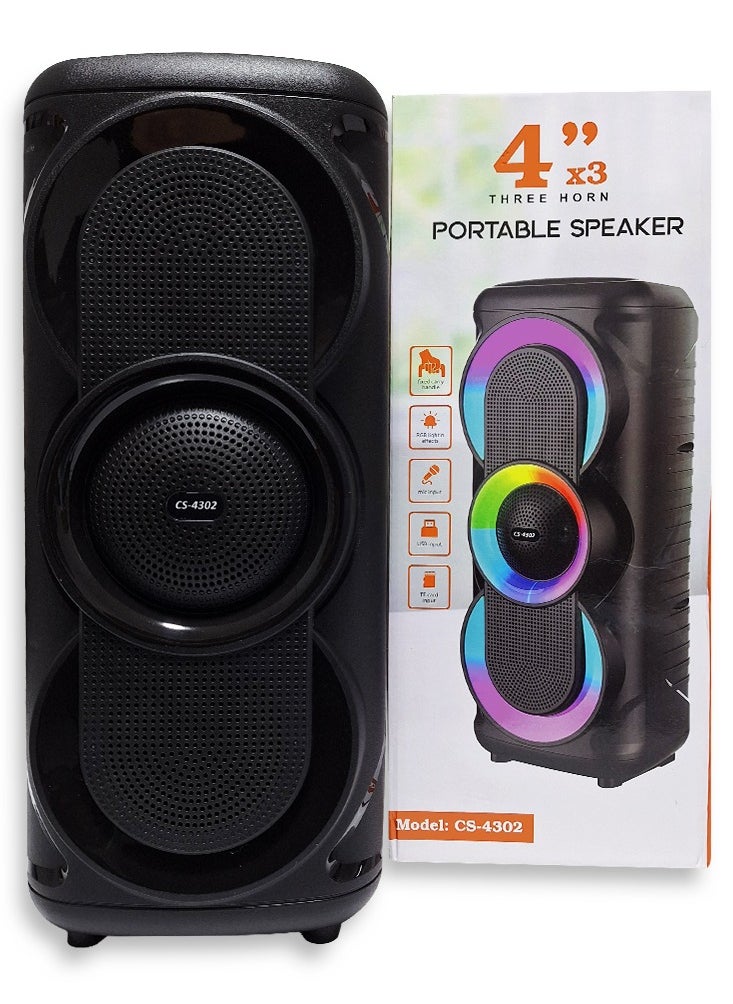 Generic - Three 4" portable charging speakers With fixed carry handle , RGB lighting effects , mic input , Model CS-4302 , USB input , TF card input - Image 1