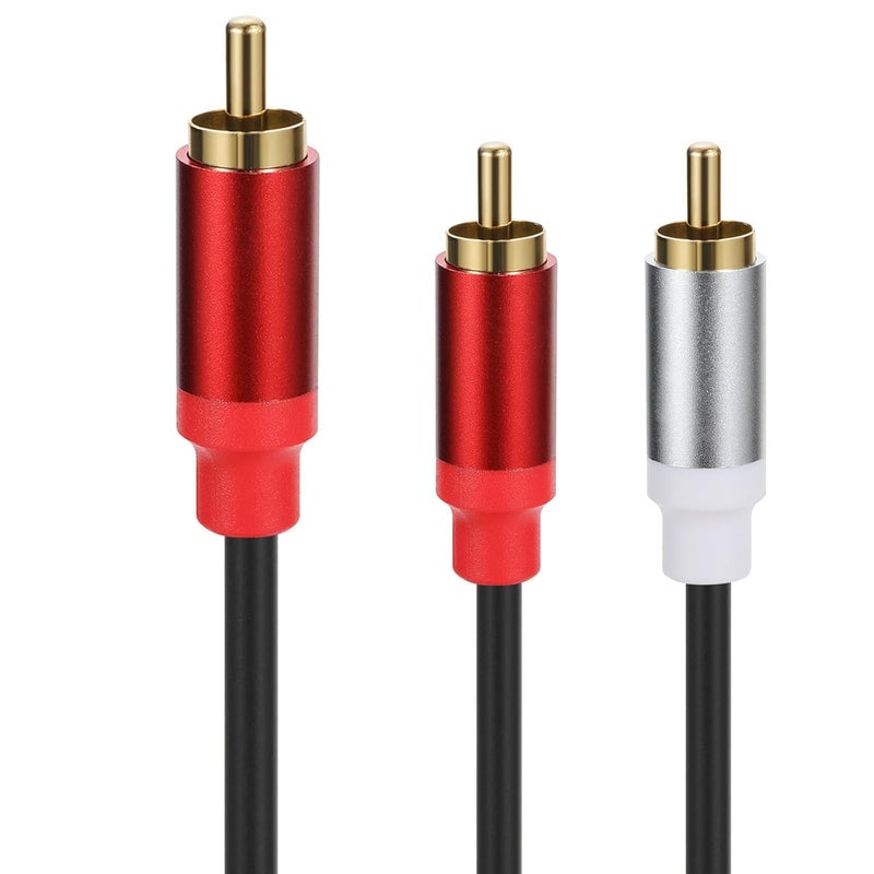 لوكيكي كابل RCA ذكر إلى 2 RCA ذكر بطول 0.3 متر، مطلي بالذهب، محول Y من RCA إلى 2 RCA للصوت، مناسب للأجهزة اللوحية، مشغلات MP3، أنظمة ستيريو HiFi، مكبرات الصوت (ذكر إلى ذكر) - Image 1