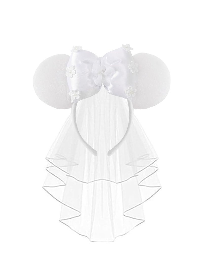 SYOSI Bridal & Bachelorette Party Veil, White Mouse Ear Headband, Bridal Shower Decorative Veil, Bachelorette Party Costume Headwear for Women Girls, Wedding Veil for Bridal - Image 1