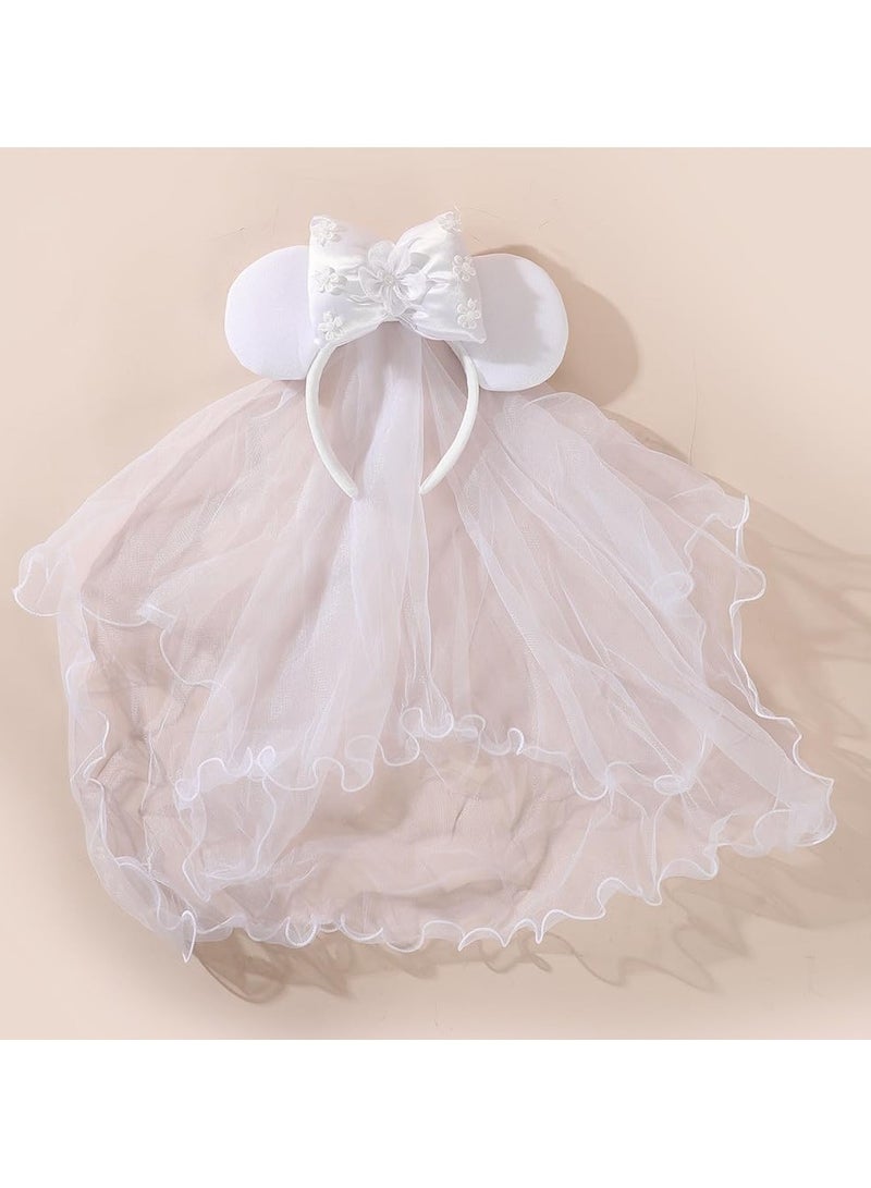 SYOSI Bridal & Bachelorette Party Veil, White Mouse Ear Headband, Bridal Shower Decorative Veil, Bachelorette Party Costume Headwear for Women Girls, Wedding Veil for Bridal - Image 3