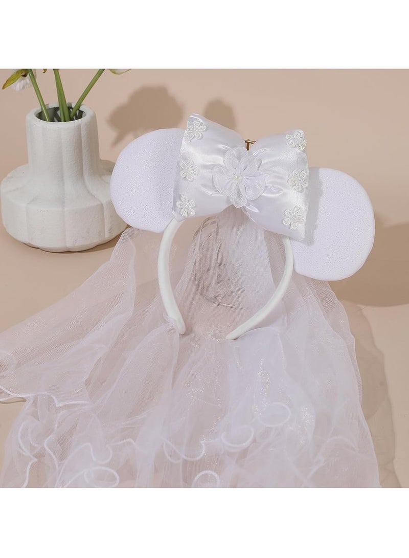 SYOSI Bridal & Bachelorette Party Veil, White Mouse Ear Headband, Bridal Shower Decorative Veil, Bachelorette Party Costume Headwear for Women Girls, Wedding Veil for Bridal - Image 2