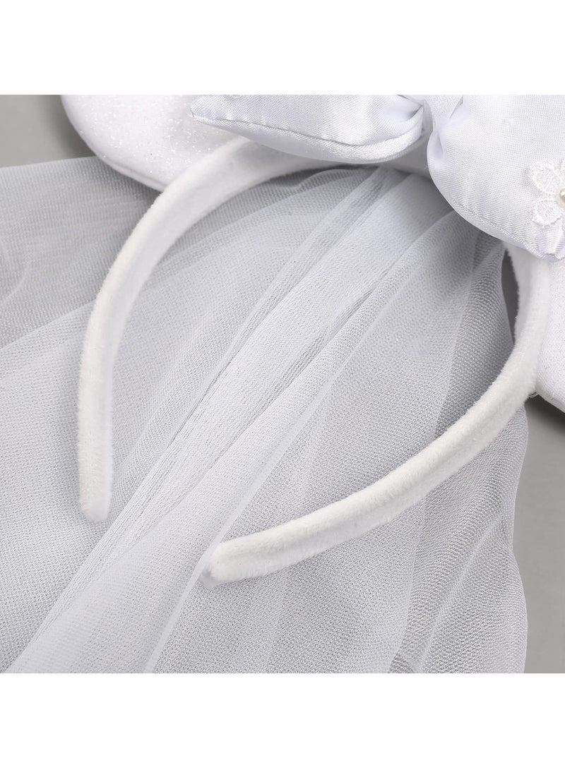 SYOSI Bridal & Bachelorette Party Veil, White Mouse Ear Headband, Bridal Shower Decorative Veil, Bachelorette Party Costume Headwear for Women Girls, Wedding Veil for Bridal - Image 4