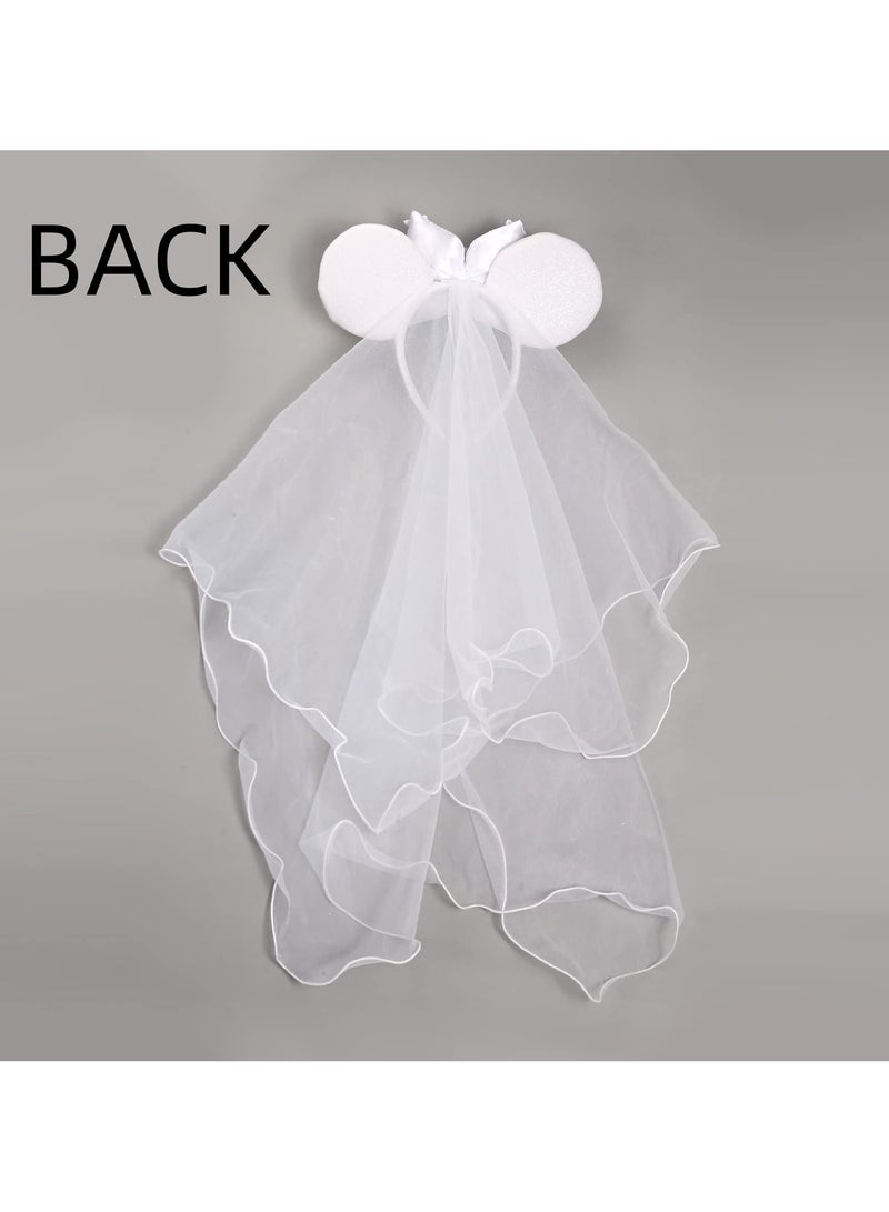 SYOSI Bridal & Bachelorette Party Veil, White Mouse Ear Headband, Bridal Shower Decorative Veil, Bachelorette Party Costume Headwear for Women Girls, Wedding Veil for Bridal - Image 5