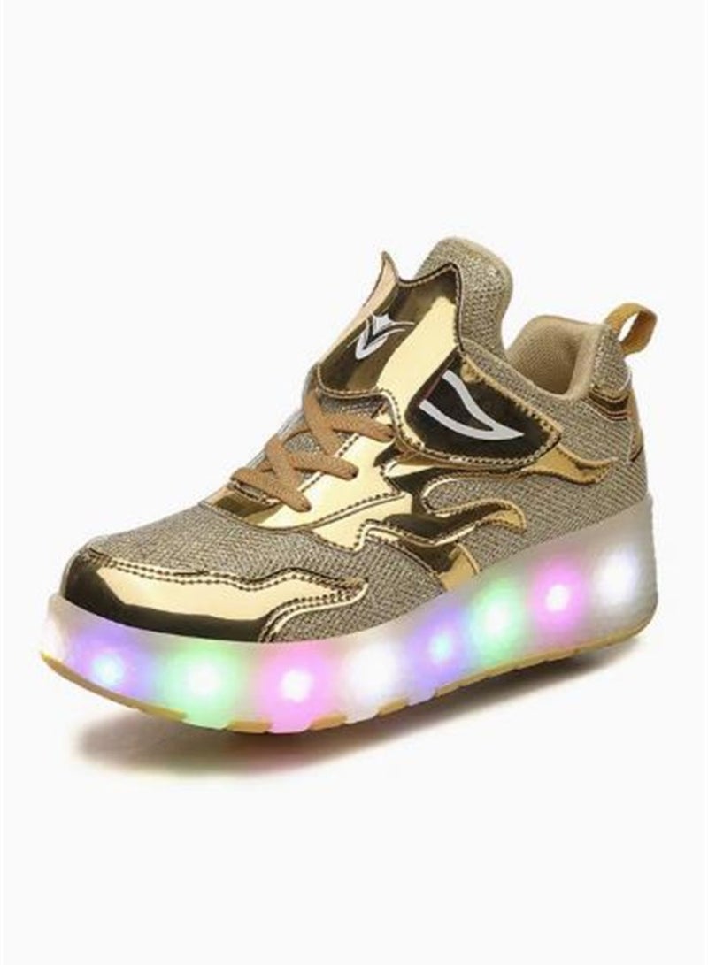 Oriental Greet LED Flash Fashion Shiny Sneakers with Wheels and Light Sole Ice Skates Gold Size 33-38  - Image 2