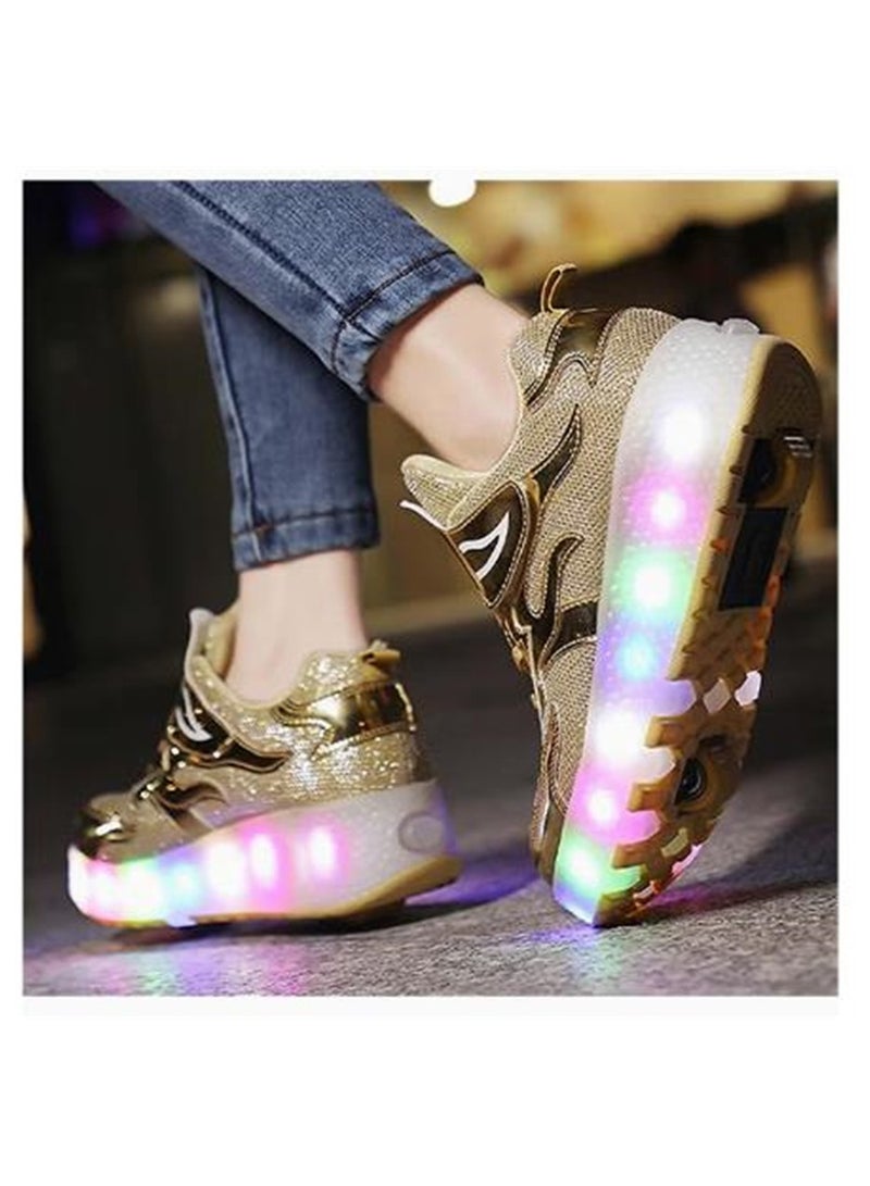 Oriental Greet LED Flash Fashion Shiny Sneakers with Wheels and Light Sole Ice Skates Gold Size 33-38  - Image 3