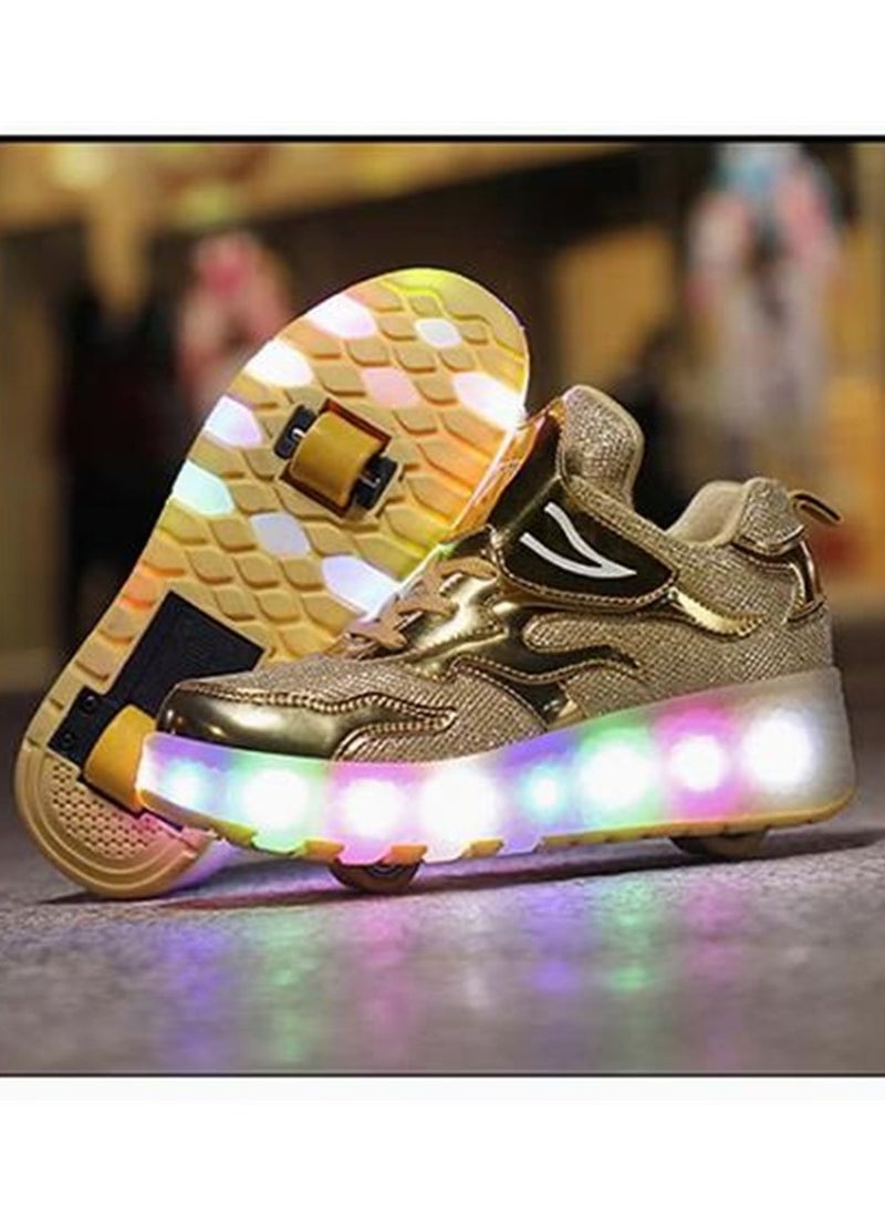 Oriental Greet LED Flash Fashion Shiny Sneakers with Wheels and Light Sole Ice Skates Gold Size 33-38  - Image 5