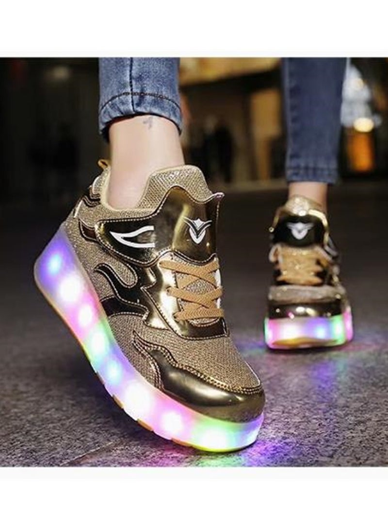 Oriental Greet LED Flash Fashion Shiny Sneakers with Wheels and Light Sole Ice Skates Gold Size 33-38  - Image 4