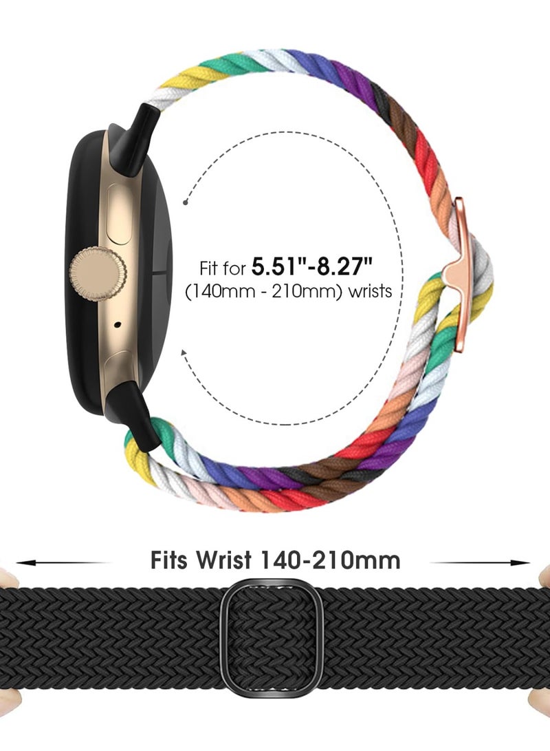2 Pack Nylon Braided Watch Bands Compatible with Google Pixel Watch 41mm, Pixel Watch 2, Pixel Watch 1 - Adjustable Stretchy Sport Strap for Men Women (Green & Black) - Image 5