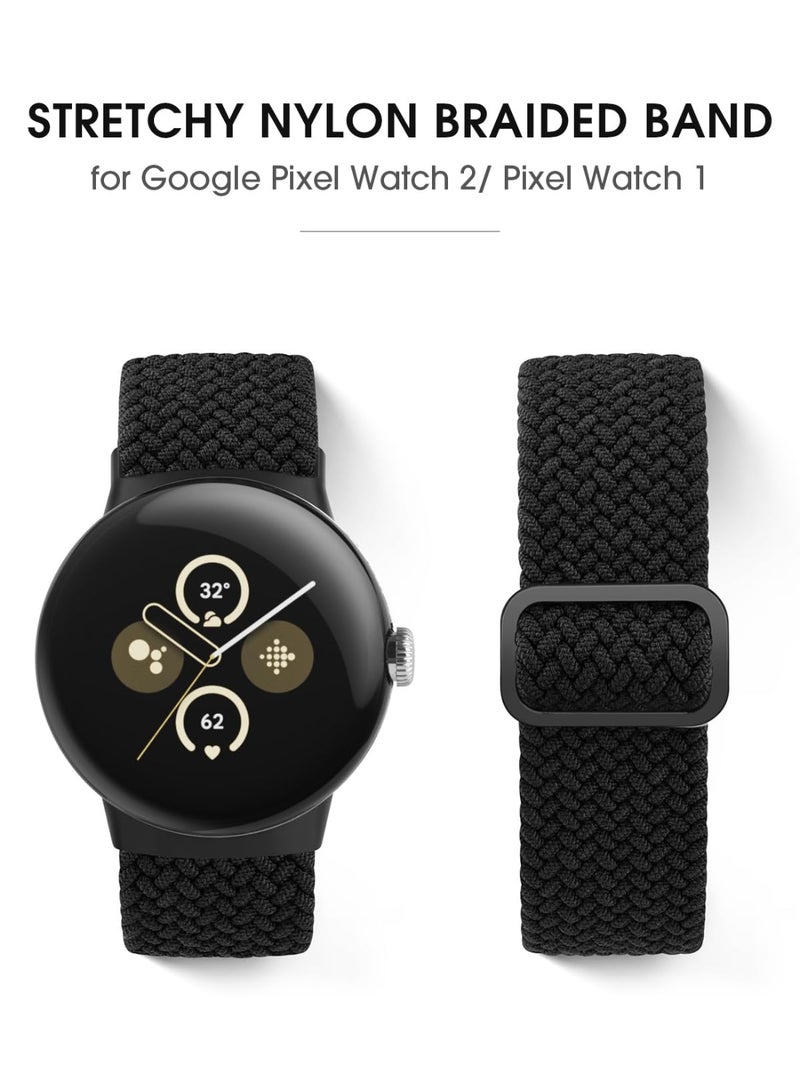 2 Pack Nylon Braided Watch Bands Compatible with Google Pixel Watch 41mm, Pixel Watch 2, Pixel Watch 1 - Adjustable Stretchy Sport Strap for Men Women (Green & Black) - Image 4