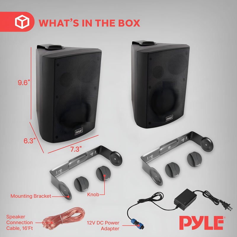 Pyle Waterproof Wall Mount Speaker System - 5.25 Inch Active + Passive Pair Wireless Bluetooth Compatible Indoor/Outdoor Stereo Sound Set with AUX IN - Pyle PDWR52BTBK (Black) - Image 2