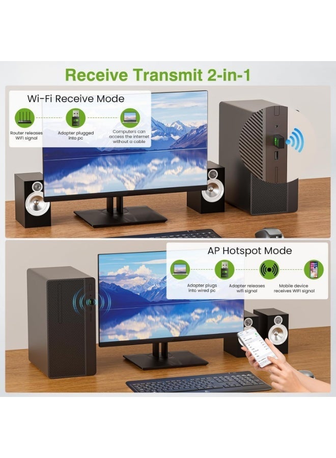 USB WiFi Bluetooth Adapter, 600Mbps Dual Band 2.4/5Ghz Wireless Network External Receiver, Mini WiFi Dongle for PC/Laptop/Desktop - Image 5