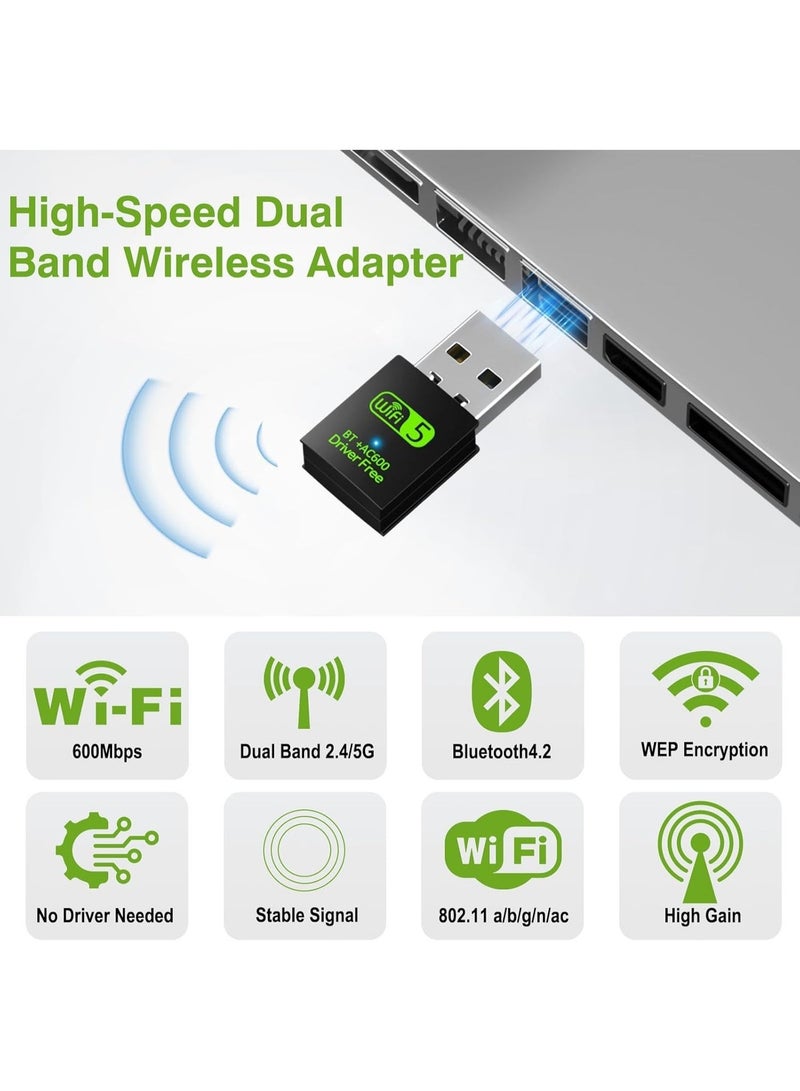 USB WiFi Bluetooth Adapter, 600Mbps Dual Band 2.4/5Ghz Wireless Network External Receiver, Mini WiFi Dongle for PC/Laptop/Desktop - Image 3