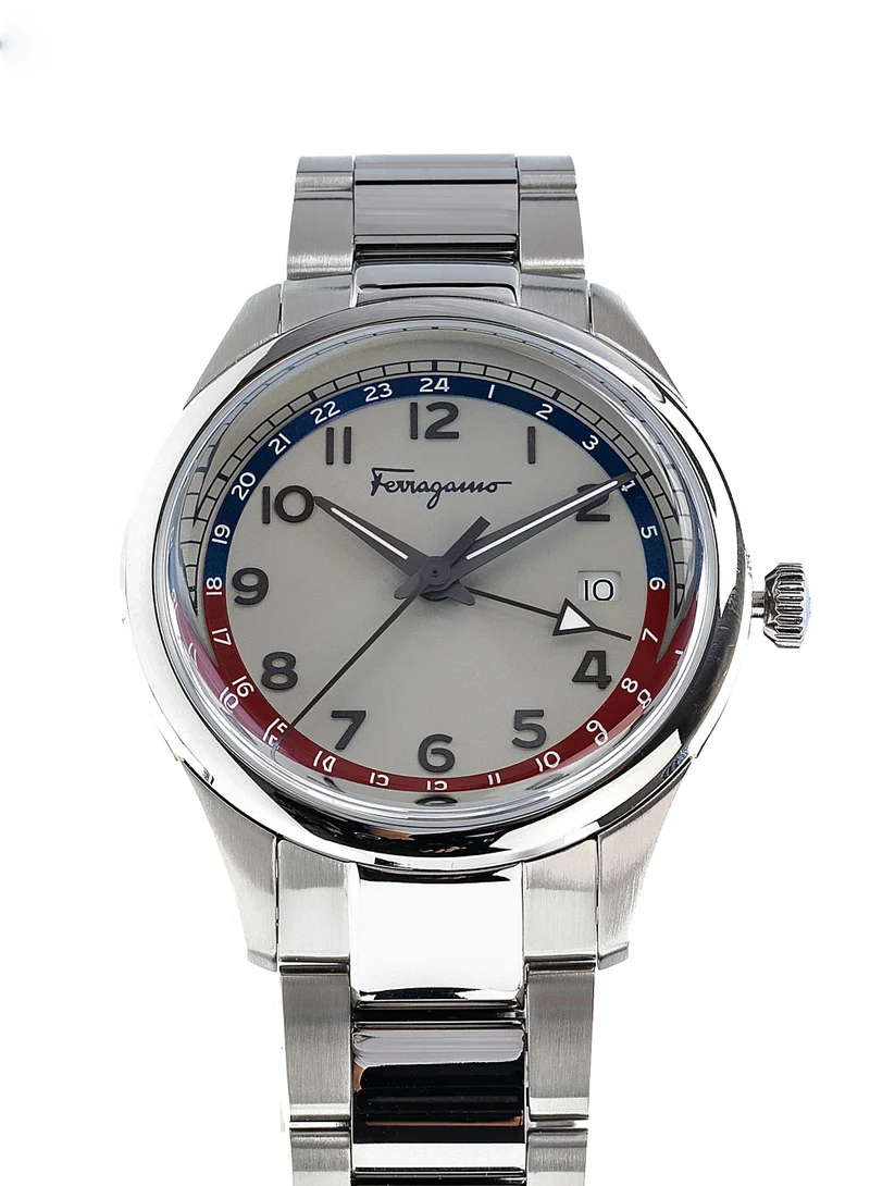 فيراغامو ساعة تايمليس كوارتز بقرص رمادي