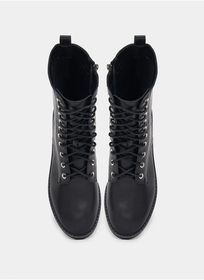 Styli Lace Up Front Boots with Side Zipper