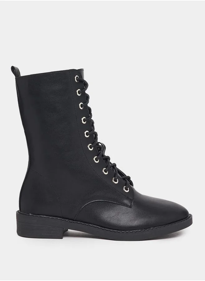 Styli Lace Up Front Boots with Side Zipper