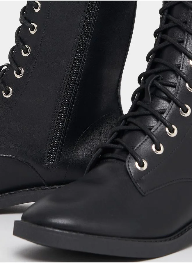 Styli Lace Up Front Boots with Side Zipper
