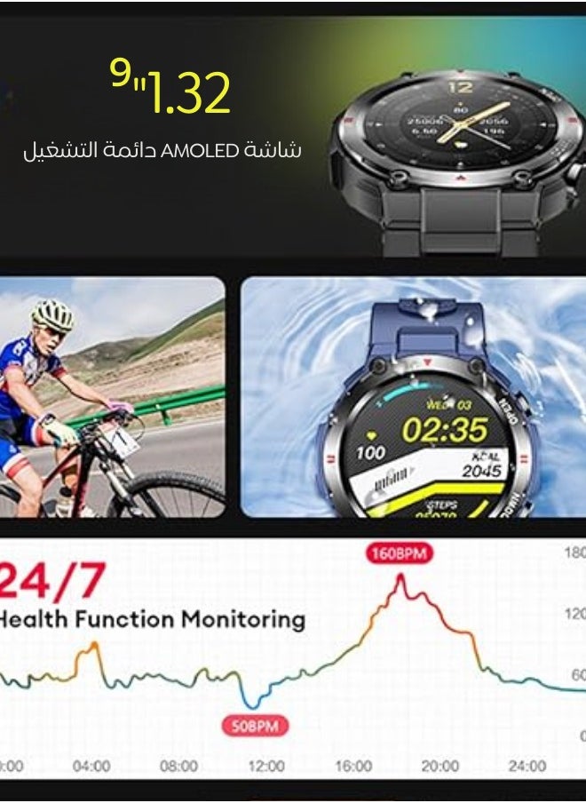AOLON - Tetra R2 Smart Watch Original 100 exercise modes Men Sports Fitness Tracker Bluetooth Call Blue - Image 1