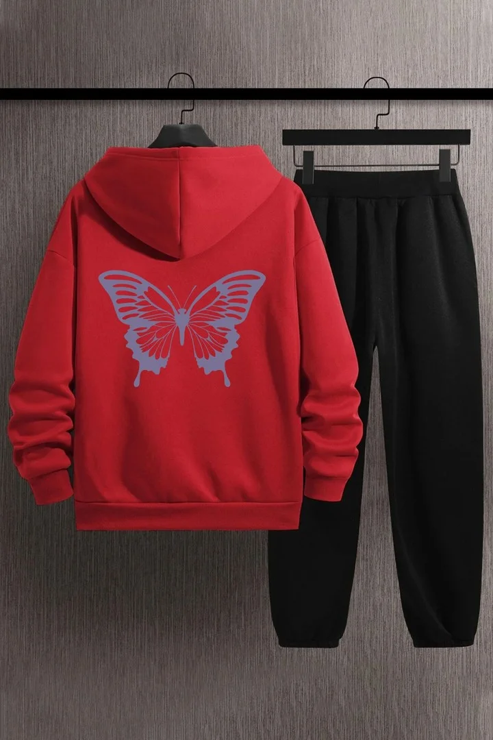 ONLYTRENDWEAR Unisex Butterfly Printed Tracksuit Set L. Black