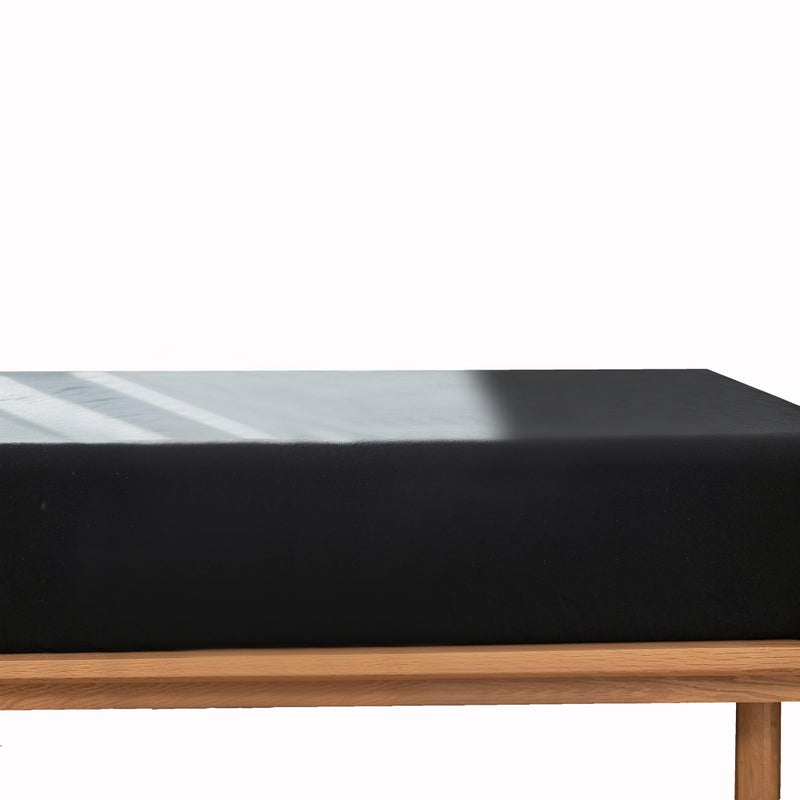 MooMee Fitted Bottom Sheet Only 100% Washed Cotton Linen Like Textured Breathable Durable Soft Comfy Deep Pocket Fits Mattress up to 17"" (Black  King) - Image 2