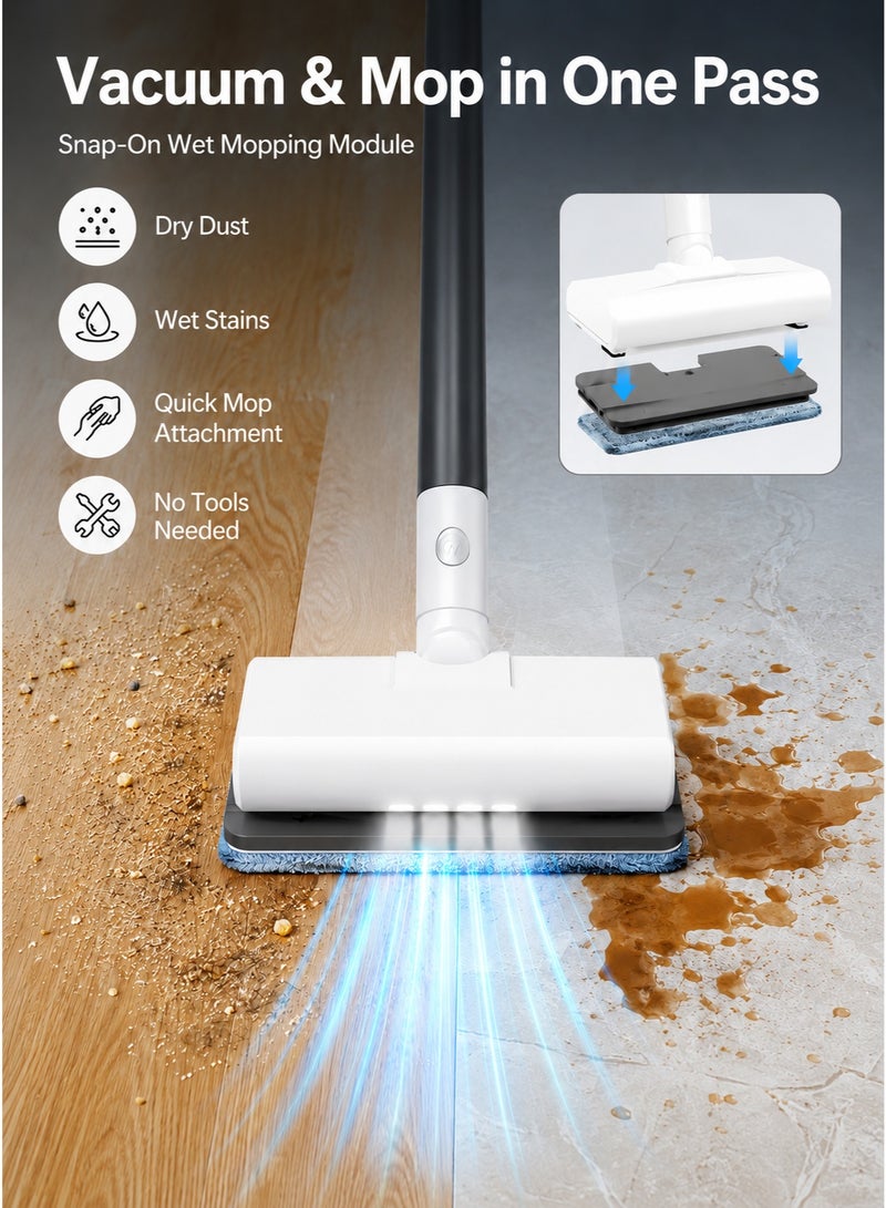 Panda Wet Dry Cordless Vacuum Cleaner, 22KPa Vacuum Mop with 2 Mopping Pad, 3 Suction Modes, LCD Display, 180°/90° Swivel Head, HEPA Filtration, Lightweight Stick Vacuum for Hard Floors & Home/Office - Image 3